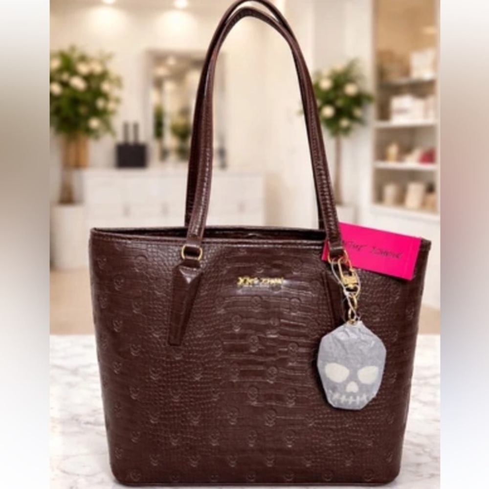 BETSEY JOHNSON Large Skull Embossed Tote Bag XOTOTO Purse NWT
